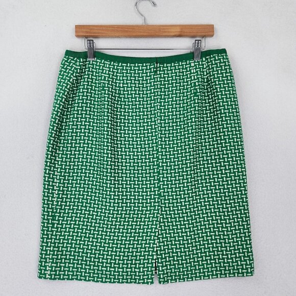 Talbots Skirt Womens 12 Petites Green White Basket Weave Pattern Pencil Career - Picture 6 of 10